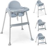 BABY JOY Baby High Chair, 4 in 1 Convertible Highchair with Adjustable Legs, 2-Position Double Removable Tray, 3-Point Safety Harness & Footrest, Feeding Dining Chair for Infants Babies Aged 6-36 Months (Grey)