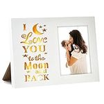 Fanhostco Love Picture Frame for Couples - I Love You to The Moon and Back Anniversary Photo Frame,4x6 Wood Romantic Gift for Boyfriend,Girlfriend,Father Mom,Him and Her (White)