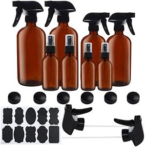 Belle Vous Set Bote Spray Pulverizador Cristal Ámbar (Pack de 8) 57-455 ml Variadas Botella con Rociador Vacías con Etiquetas y Tapas – Aceites Esenciales, Limpieza, Aromaterapia, Perfume