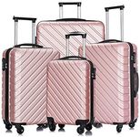 Apelila 4 Piece Luggage Sets,Travel Suitcase Spinner Hardshell Lightweight w/Free Suitcase Cover& Hanger (Rose Gold 4 Piece)