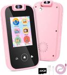 MAVREC Kids Smart Phone for Girls 3 4 5 6 Year Old, 180° Rotatable Camera Kids Phone Toys with 32GB SD Card, MP3 Music Player, Toddler Easter Gifts Touchscreen Play Phone for Girs 3-8 Year Old, Pink