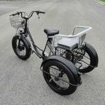 FAXIOAWA 24 Inch Fat Tire Adult Tricycle (48V/12Ah) - Senior Shopping - 3 Wheel Bike + Front/Rear Cargo Basket - Wider Seats - Adult Cruiser Bikes Family Vacation Outing