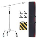 Heavy Duty C Stand 10.8ft/330cm with Boom Arm Wheel Carry Bag, Sandbag,3*Clip 2*Grip Head Stainless Steel Photography Light Stand C-Stand Sturdy for Photography Studio Video Shooting