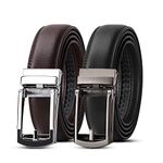 JASGOOD 2 Pack Men's Leather Belt with Slide Automatic Leather Belts Ratchet Belt for Men with Automatic Buckle,Black+Coffee(Gun+Silver Buckle)