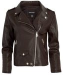 URBAN REPUBLIC Women's Leather Jackets, Faux Motorcycle Moto Biker Coat Short Lightweight Vegan Pleather Fashion, Solid Brown, Medium