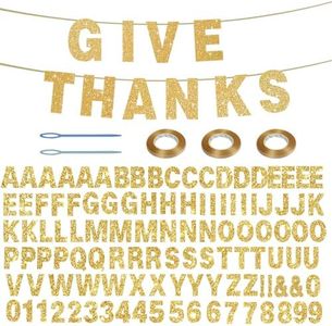 116 Pcs DIY Glitter Customizable Banner Kit Custom Banner Including 111 Letters and Numbers 3 Rope and 2 Threading Device for Personalized Decor for Graduation Decoration Birthday Banner (Golden)