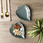 The Decor Lane Ceramic Leaf Platter Set of 2 |7 Inches | Kitchen & Table Top Snack Serving Platter for Breakfast, Dining Table | Microwave Safe (Blue)