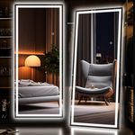 Hasipu Full Length Mirror with Lights, 180x60cm LED Lighted Floor Standing Mirror 3 Color Lighting, Full Body Dressing Hanging Mounted Mirrors, Dimmable, Tempered Glass, Safe to Use