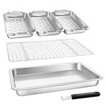 Grill Basket Set, 6-piece Stainless Steel Large Roasting Pan, 16.5" x 11" Pan with Cooling Rack, Great for Roast Chicken Meat, Grilling Gifts for Men