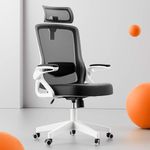 Tweakio Ergonomic Office Chair, S-Shaped Mesh Desk Chair, Adjustable Headrest & Lumbar Support, 90°Flip-Up Armrest, Breathable High Back & Widened Cushion, Swivel Computer Chair for Home/Study/Office