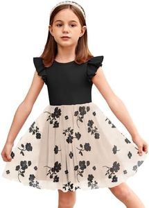 Arshiner Baby Girl Tulle Dress Toddler Flutter Sleeve Tutu Gown Flower Girl Wedding Birthday Party Dresses (Black Flower, 5T)