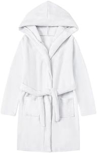 Umeyda Boys Girls Robe Soft Towel Hooded Bathrobe Kids Terry Cloth Cotton Robes with Belt, White, 3T = Tag 110