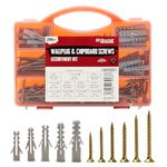 Brackit 206 Piece Drywall Plugs & Anchors Set – Heavy Duty Chipboard Screws Assortment Kit inc. Countersunk Pozi Drive Head Wood Screws – For Repairing, Drilling, Mounting, Building, Furniture and DIY