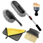 Claiez 5 PCs Microfiber Car Duster with Long Handle Car Cleaning Brush Exteriror and Interiror Car Cleaning Cloth Car Ac Vent Cleaner Brush for Car, Motorbike, SUVs Car Cleaning Kit (A1)