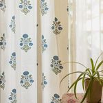 Urban Space 100% Cotton Semi Sheer Curtains for Door, 60-65% Light-Filtering Cotton Curtains 8 Feet Long Set of 2 with Eyelets and Tieback (Liberty Blue, Door- 8 Feet X 4 Feet)