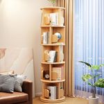 YVYKFZD Rotating Bookshelf Tower, 360° Revolving Bookcase, Round Display Storage Rack, Wood Floor Standing Book Shelf with Bookends, for Small Space, Bedroom(Wood,5 Tier 15.7x15.7x63.3in)