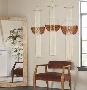 Flber Macrame Wall hanging Boho Wall Decor 3Pcs Brown Round wall Art Handmade Geometric Lines Home Décor