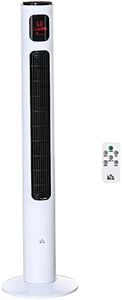 HOMCOM Freestanding Tower Fan Cooling for Home Bedroom with Oscillating, 3 Modes, 3 Speeds, 12h Timer, LED Sensor Panel, Remote Controller, White