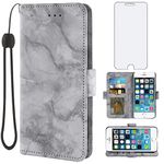 Asuwish Compatible with iPhone 6plus 6splus 6/6s Plus Case and Tempered Glass Screen Protector Card Holder Kickstand Marble Wallet Phone Cover for iPhone6 6+ iPhone6s 6s+ i 6P 6a S iPhone6splus Black