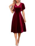 Bridesmay Women's Velvet Mother of The Bride Cocktail Dresses, Swing Vintage Modest Formal Prom Tea Dresses for Party Burgundy M