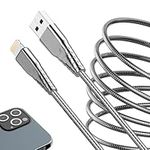 Metal Braided Phone Charging Cable 6.6Ft/2M Fast Charge USB to iOS Adapter Cable Mfi Certified Chew Proof Stainless Steel Durable Charger Cord Fast Charging and Data Sync Cable Compatible with iPhone