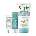 Simple Daily Detox 3 Step Regime For Oily Skin: Charcoal Cleansing Stick, Clear Pore Scrub and Sos Booster GEL1 Units- Amazon Exclusive