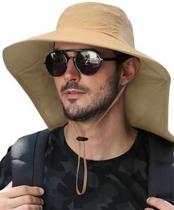 CLAPE Women Sun Cap Fishing Hats Wide Brim Boonie Hat with Neck Flap UPF 50+ Sun Protection Cap,XT02-Khaki