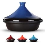 Culivora Moroccan Tagine for Cooking: Enameled Cast Iron Cooking Pot, Slow Cooker, Classic Kitchen Cookware, Tajine with Ceramic Cone-Shaped Closed Lid, 3.3 QT, Blue