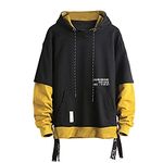 GURUNVANI Contrast Color Pullover Hoodie Mens Patchwork Hoodies Men, Yellow, X-Large