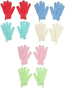 Glamlily 6 Pairs Body Exfoliating Shower Gloves with Hanging Loop, Bath Scrub Wash Mitt for Women, Men, Spa, Massage (Red, Cream, Blue, Pink, Green, Turquoise)