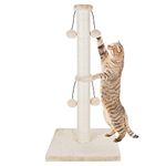 Dimaka 74 cm Cat Scratching Post, Natural Sisal Rope Scratch Post with 4 Teasing Toy Balls for Large Cats (Beige)