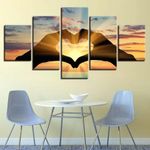 SUNYSUBY 5PCS/Set Heart Shape Sunrise Canvas Wall Art Decor Abstract Painting Artwork On Canvas Print Painting Picture Decoration for Bedroom Living Room Framed Ready to Hang(Sunset Love, W50 x H24)