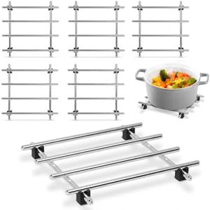 6 Pack Stainless Steel Trivets for Hot Dishes with Anti-Slip Rubber Feet – 7"x7" Heat-Resistant Metal Trivet Set for Countertops, Rust-Resistant Pot Stands for BBQ, Holiday Dinners & Everyday Cooking
