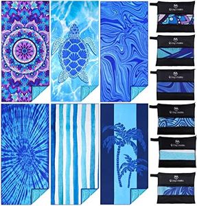 Qinqinamu Microfiber Beach Towel with Bag Oversized 71x32 Sand Free 6 Pack