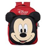 Kuber Industries Polyester Waterproof & Lightweight Disney Mickey Mouse Face Design Backpack|Sturdy School Bag For Kids,15 Inch (Red & Black)