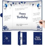 Blue Silver Large Birthday Guest Book Card Decorations for Men Boys, Navy Blue Happy Birthday Signature Book Jumbo Card Party Supplies, Big Birthday Guest Sign in Book, Card Happy Birthday Gift Sign