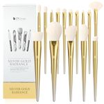 DUcare Makeup Brushes 15Pcs Makeup Brush Set with Holder Premium Synthetic Powder Foundation Contour Blush Concealer Eye Shadow Blending Liner Make Up Brush Kit gold-silver