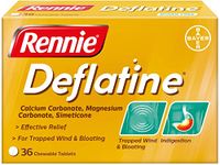 Rennie Deflatine, Trapped Wind and Bloating Tablets, Fast and Effective Heartburn Relief and Indigestion Relief, Sugar Free Mint, 4 Packs of 36 Tablets