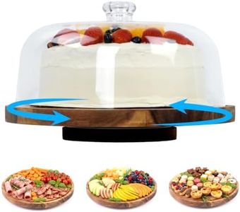 OTraki 12in Rotating Wooden Cake, Round Cake Plate with Acrylic Dome
