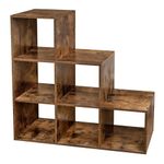 VASAGLE Bookcase Stair Shelf Divider Storage Furniture 6 Compartments Office Living Room Bedroom Rustic Brown LBC63BX