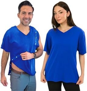 Post Surgery Shirt with Discreet Left & Right Side Snap Access (L, Blue)