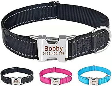 THAIN Custom Reflective Dog Collar Personalized Dog Collar with Name Plate engraved Pet Name, Phone Number, Silent,No Noise Dog ID Tag Adjustable Size (S(neck 10-13.8”), Black)