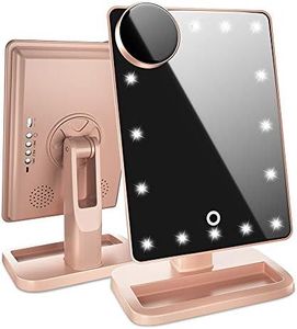 (Rose Gold) - Beautify Beauties Lighted Makeup Mirror/Vanity Mirror with Bluetooth. Adjustable Brightness, Detachable 10X Magnification Spot Mirror, Rechargeable (Rose Gold)