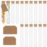 KOMINZZ Test Tubes with Lids 16PCS Glass Test Tubes with Cork Stoppers 30ml Clear Test Bottle with 16PCS Labels for DIY Crafts Wedding Party Favours Decors Bath Salts Candy Spices