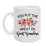 Greatingreat retire you put the great in great grandma cup-Christmas Gifts Grandma Coffee Mug from Granddaughter Grandson, Birthday Gifts Idea for Grandma Grandmother Cup White, 11 Oz