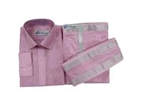 Exclusive Dhoties Art silk premium combo 3 set with matching Shirt + Pocket Dhoti + angavastram with 1" silver border (ROSE, 40)