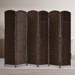 TinyTimes 6 FT Tall Room Divider, 6 Panel Weave Fiber Extra Wide Room Divider, Room Dividers & Folding Privacy Screens, Freestanding, Dark Brown, 6 Panel