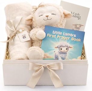 Highmark Collective Baptism Gift for Boy or Girl Baptism Set with 10" Praying Lamb Plush Toy, Bamboo Muslin Blanket & First Prayer Book, Ready to Gift Keepsake Box