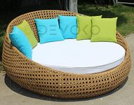 DEVOKO Outdoor Wicker Rattan Unique Design Daybed Furniture Set for Pool Side, Garden, Balcony, Porch, Backyard, Terrace, Patio, Beach (Honey Color Wicker and White Cushion)