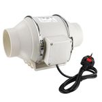 Anesty Inline Bathroom Extractor Fan 100mm/4 Inch, In Line Duct Fan Mixed Flow 220m3/hr - Grow Room Fan Tent Hydroponic Ventilation System